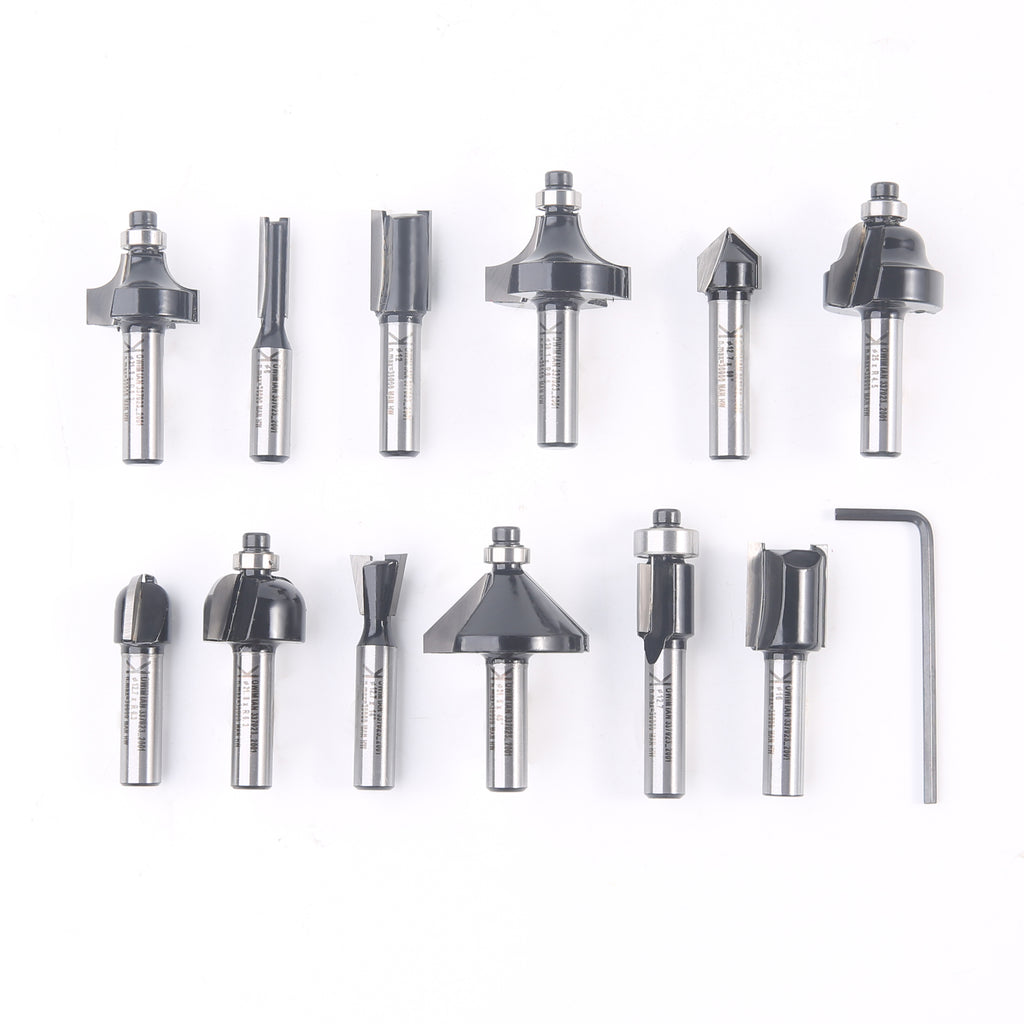 12PC Router Bit Set with Straight Bit Woodwork Tools, Including Dovetail, Chamfer, Straight, V Grooving Router Bit