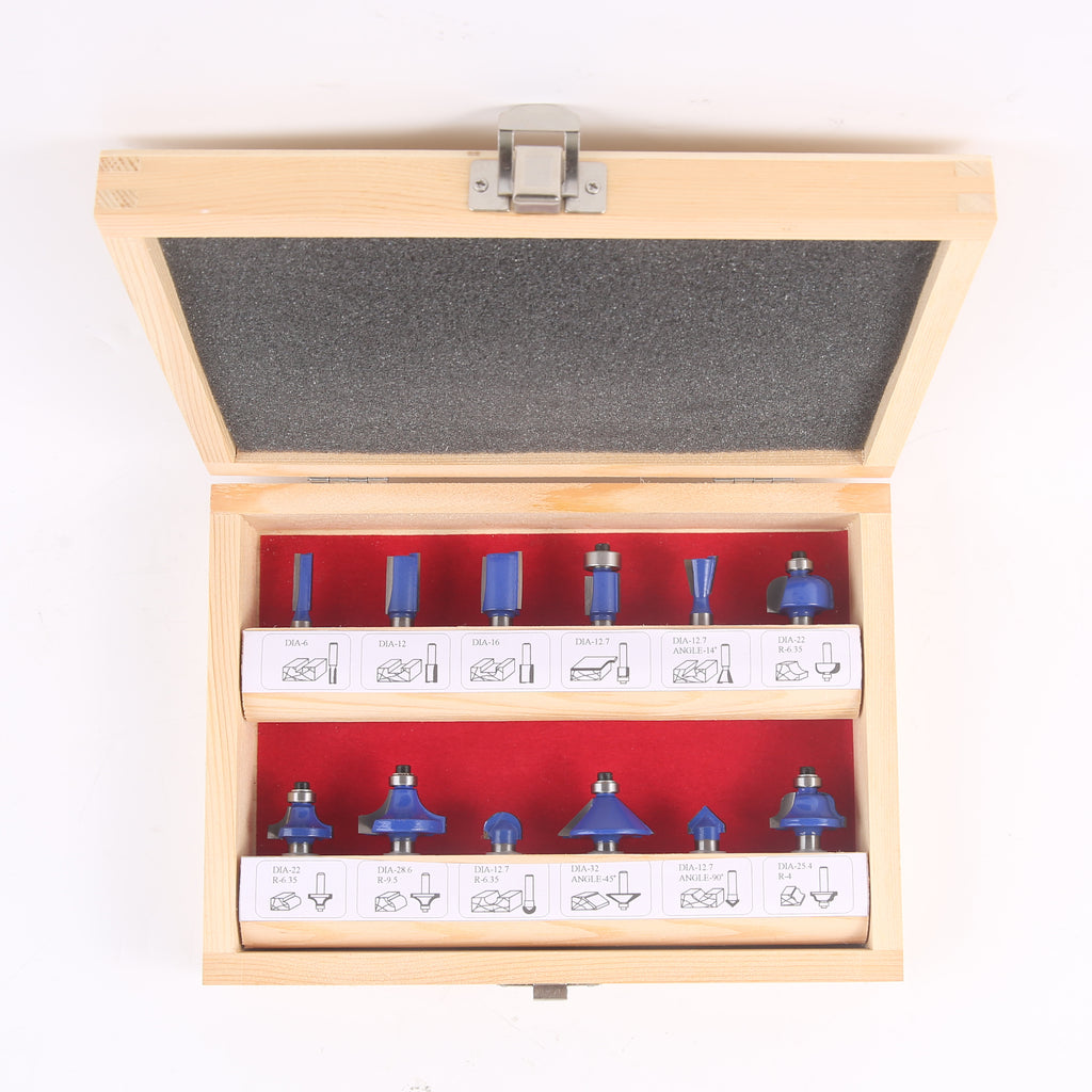12PC Router Bit Set with Straight Bit Woodwork Tools, Including Dovetail, Chamfer, Straight, V Grooving Router Bit
