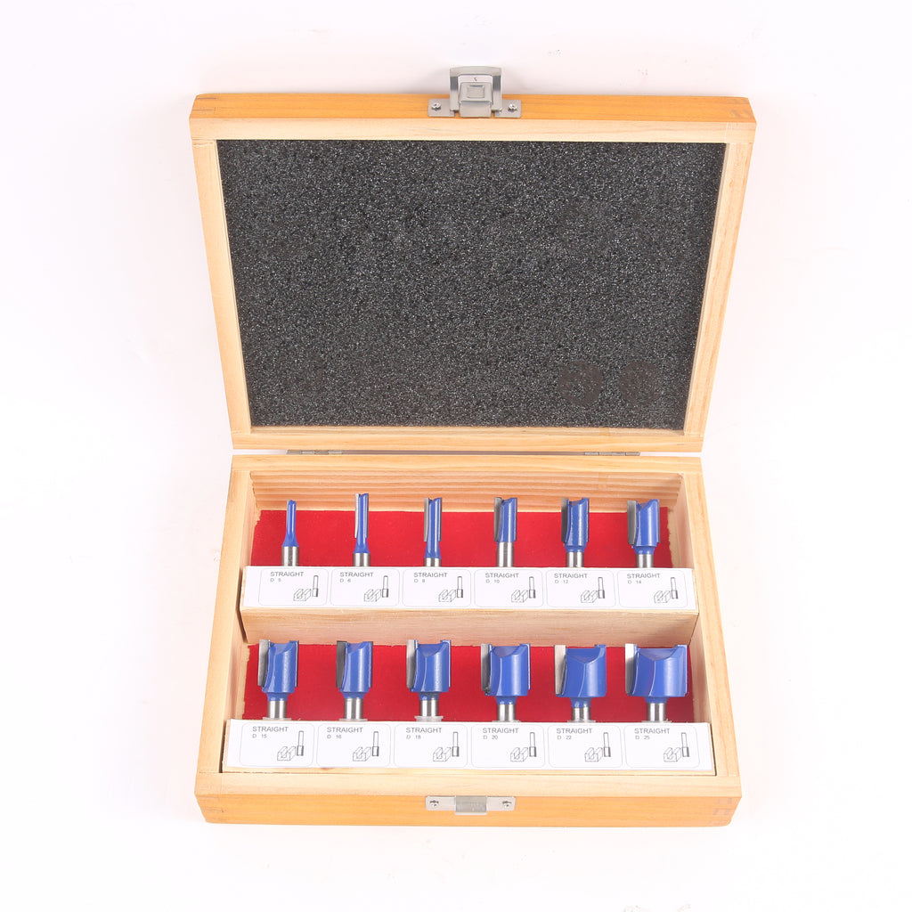 12PC Straight Router Bit Set Traditional Woodworking Tools